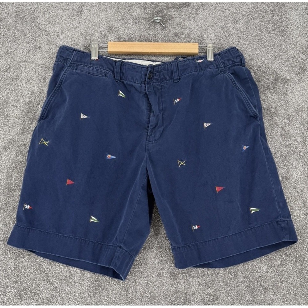 Vintage Polo Ralph Lauren Mens NAUTICAL Flag Shorts Size 36 Navy Blue Khaki